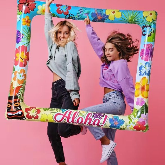 ZQNYCY Aufblasbarer Fotobox-Rahmen Hawaiianischer Aloha Stil in Multicolour für Sommer- und Strandpartys oder Hochzeiten - Bild 1