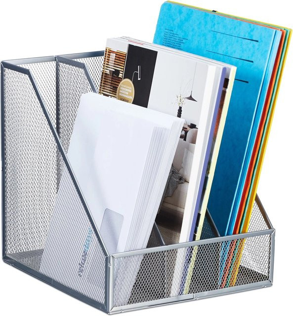 Relaxdays Stehsammler aus Stahl in Silber mit 3 Fächern B: 26 cm, T: 24 cm, H: 26 cm - Bild 1