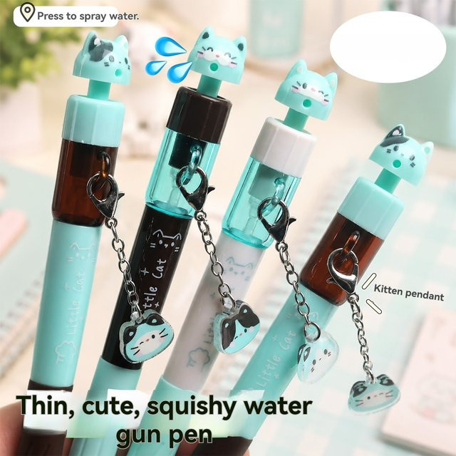 Gel-Stift mit Katzenmotiv und Drehfunktion als Wasserpistole, schwarze Tinte 0,5 mm, schnelltrocknend - Bild 1