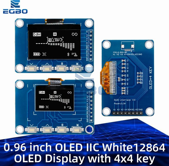 EGBO OLED-Anzeigemodul mit I2C-Schnittstelle in Weiß und Blau, 128 x 64 Auflösung, SSD1315/SH1106-Treiber und 4 x 4 Tastatur, 0,96 Zoll oder 1,3 Zoll - Bild 1
