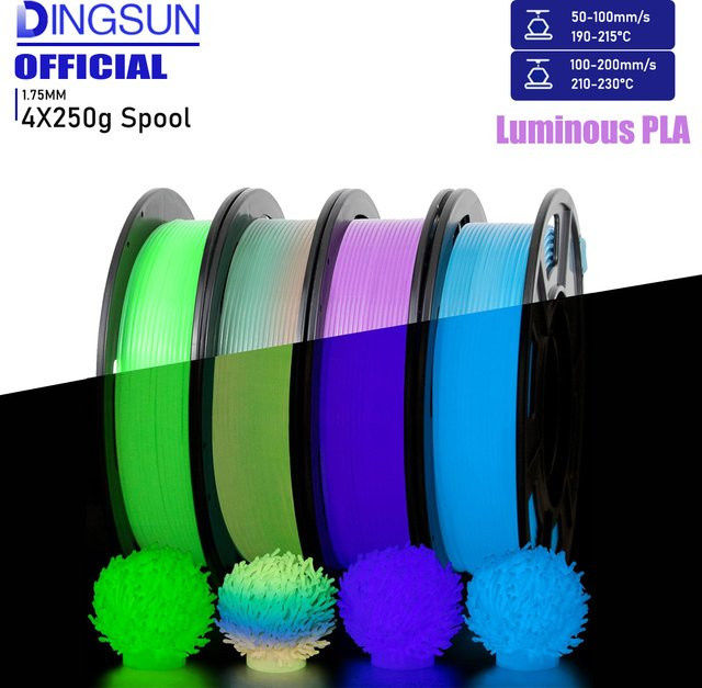 DINGSUN 3D Filament PLA im Dunkeln leuchtend 1,75 mm FDM Regenbogen Blau Grün Lila Genauigkeit +/-0,02 mm - Bild 1