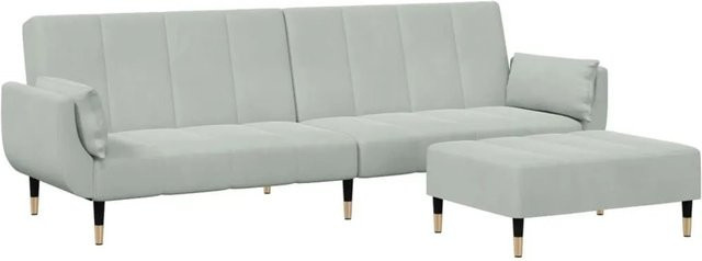 vidaXL Schlafsofa 2-Sitzer mit Fußhocker aus Samt in Hellgrau inkl. Dekokissen - Bild 1