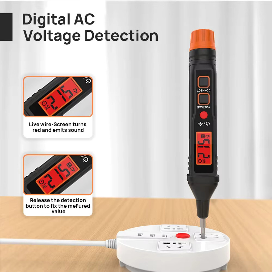 Elektrischer Spannungsdetektor NCV mit Hintergrundbeleuchtung und Taschenlampe, TELEHILL, Schwarz, AC 12-300V - Bild 3