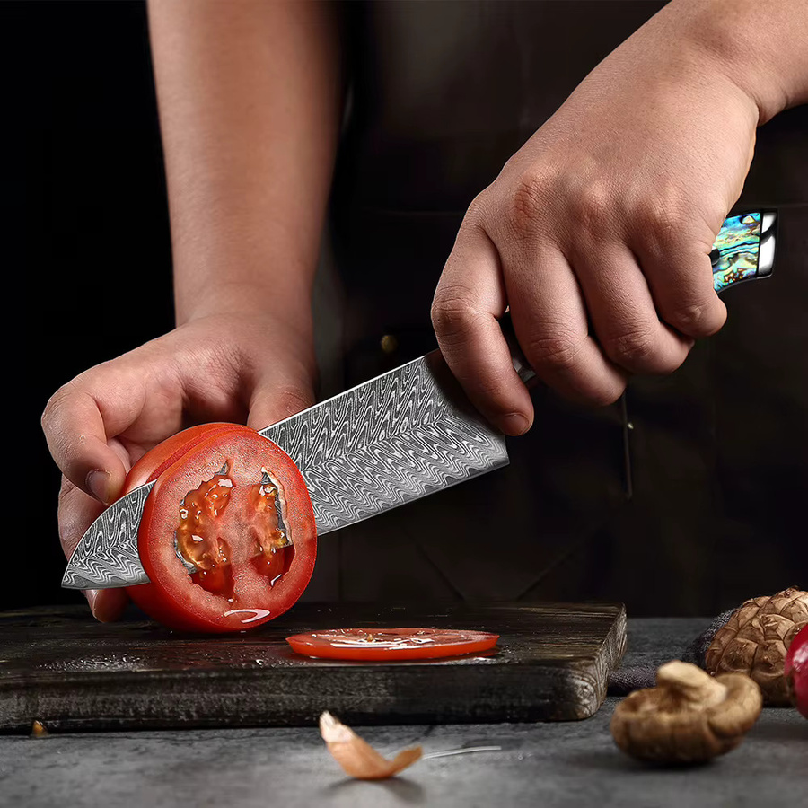 Xituo Santoku Japanisches Kochmesser aus Damaskus Edelstahl mit Full Tang Griff, 17,78 cm - Bild 5