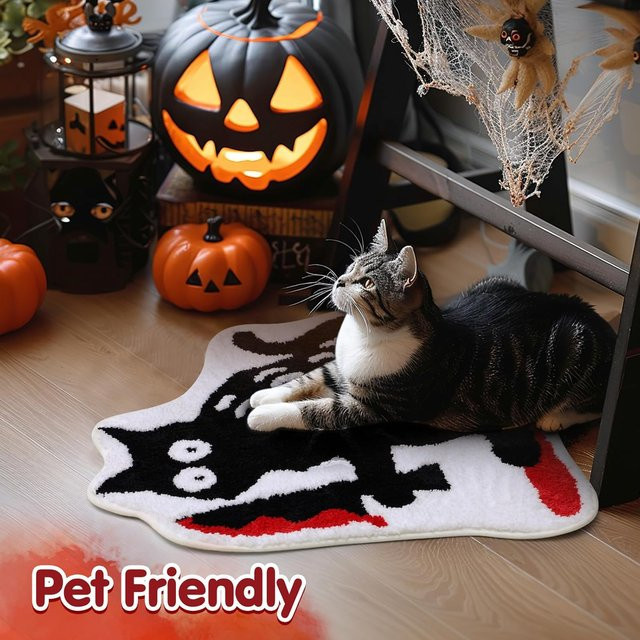 VIKAMA Halloween Horror Kätzchen Teppich, rutschfest und saugfähig, Mehrfarbig, B/T: 60 x 40 cm - Bild 1
