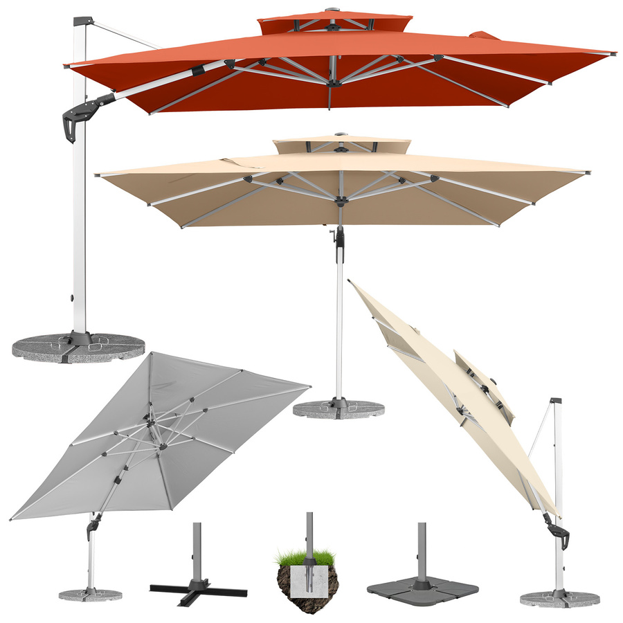 anndora Alu Ampelschirm quadratisch in Rot mit Polyesterbespannung, 360 Grad drehbar und neigbar, B/T: 3,5 x 3,5 m - Bild 1