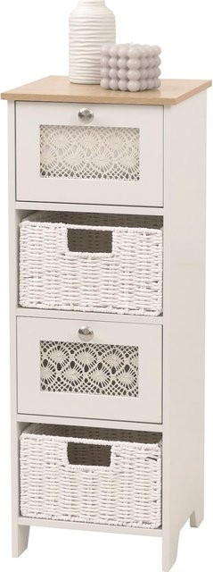 Kommode MCW-O75 Schubladenschrank mit 4 Korbschubfächsen aus Holz und Melamin in Weiß, B/T/H: 82 x 30 x 30 cm - Bild 1