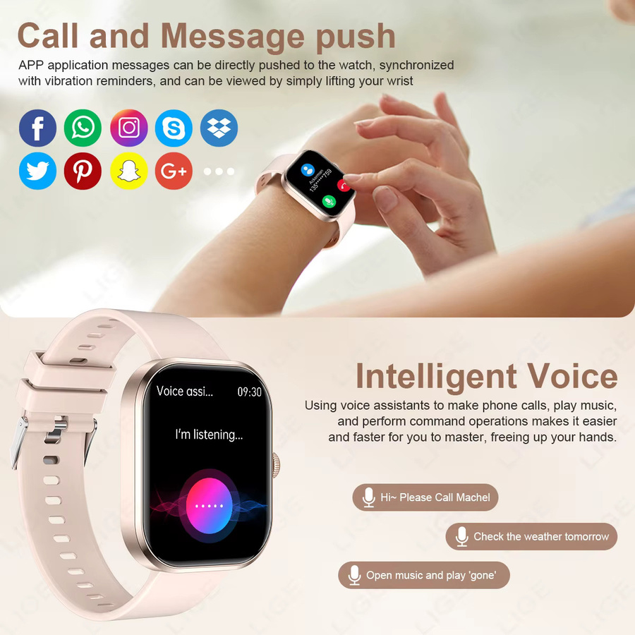 Lige Smartwatch, Damen, Schwarz, Silikon, Rechteckig - Bild 5