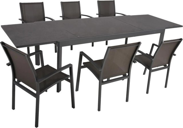DELUKE Garten-Sitzgruppe EDGAR 7-teilig aus Aluminium und Kunststoff in Dunkelgrau mit ausziehbarer Glastischplatte - Bild 1