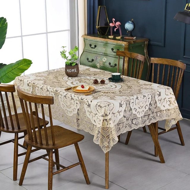 Super Six Universal Tischdecke mit Spitzenmuster in Beige für Hochzeit und Esstisch, B/T/H: 30 x 30 x 0 cm - Bild 1