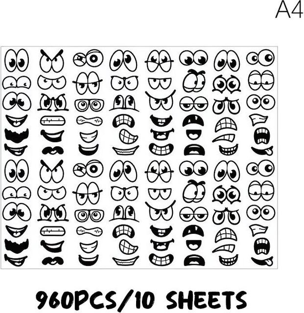 480960 Stück Selbstklebende Cartoon-Ausdrucksaufkleber mit Augen und Mund für Scrapbooking und DIY-Projekte von Binchi Outdoor Product in Schwarz - Bild 1