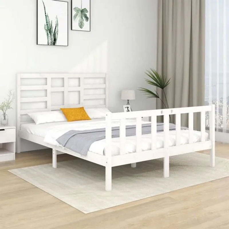 Massivholzbett aus Kiefer von Vidaxl in Weiß, Design: Modern, Landhaus oder Skandinavisch, B/T/H: 140 x 190 x 104 cm - Bild 1
