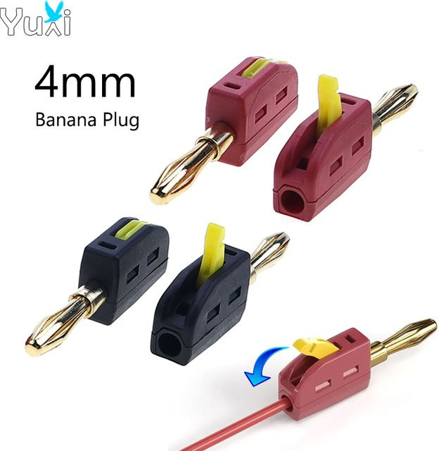 YuXi Bananenstecker 4mm vergoldet, lötfreie Hochstrom-Steckverbinder 32A für Lautsprecher und Verstärker, Rot - Bild 1