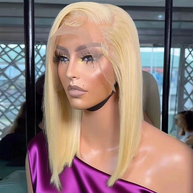 HJ WEAVE BEAUTY Bob-Perücke, 100 % Echthaar, 613 Blond, 13 x 4 Spitzen-Frontal - Bild 1