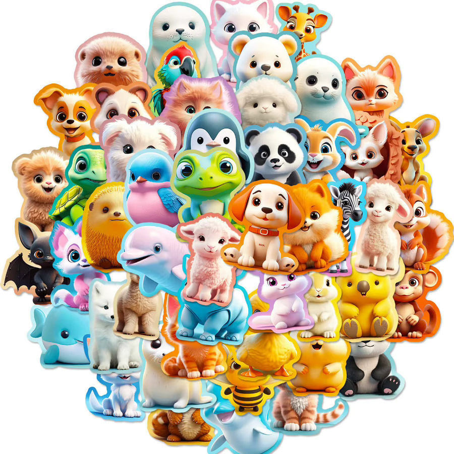 50 Stück 3D-Cartoon-Tier-Aufkleber im Ins-Stil von Anime Worlds Store, bunt, für Kinder - Bild 2