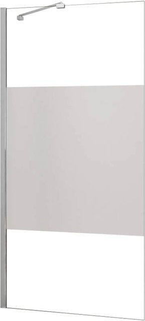 AICA Walk-in Duschwand aus ESG-Glas mit Milchglasstreifen und Nano-Beschichtung, B: 140 cm, H: 200 cm, Silber - Bild 1