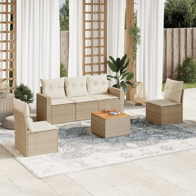 Vidaxl Gartenmöbel-Set aus Polyrattan und Akazie mit 6 Teilen und Kissen, Beige - Bild 1