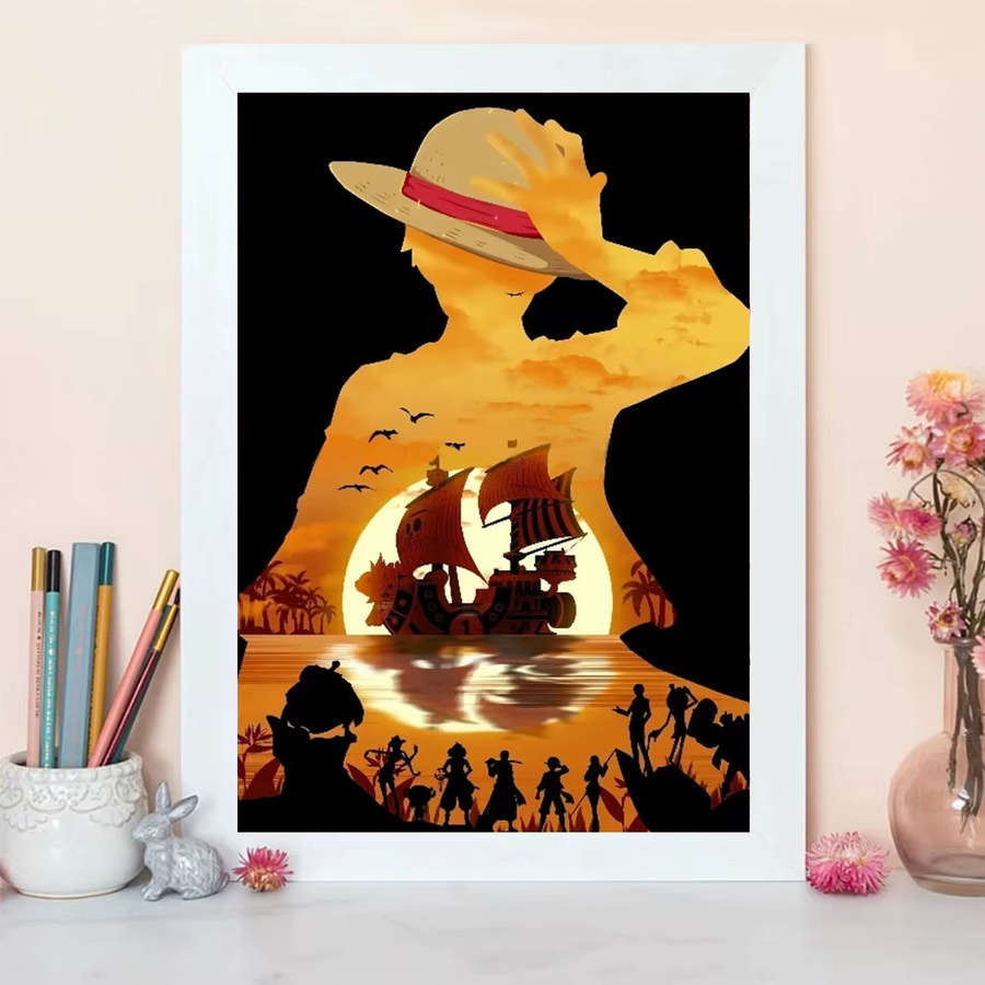 Bandai Anime Luffy Diamantmalerei Piraten-Crew Charakter Silhouette Vollbohr-Mosaik-Stickerei Heimdekoration in Multicolour, B/H: 40 x 30 cm - Bild 2