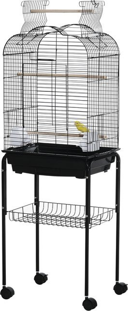 PawHut Vogelkäfig Voliere mit Rollen und aufklappbarem Dach, 3 Sitzstangen und unterem Regal, Schwarz, H x B x T: 130 x 36 x 36 cm, Aosom - Bild 1