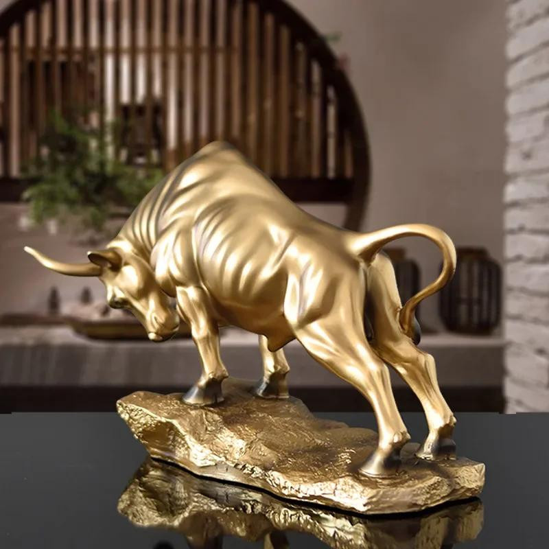 Yiran Furniture Lucky Taurus Dekoratives Ornament in Gold, Traditioneller chinesischer Stil aus Harz für Büro und Schreibtisch - Bild 2