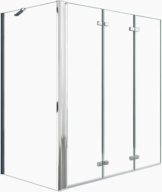 Duschparadies Badewannenaufsatz Eck-Duschabtrennung aus 6mm ESG-Sicherheitsglas mit Faltwand und Seitenwand, Farbe: Transparent/Silber, B/T/H: 130 x 140 x 75 cm - Bild 1