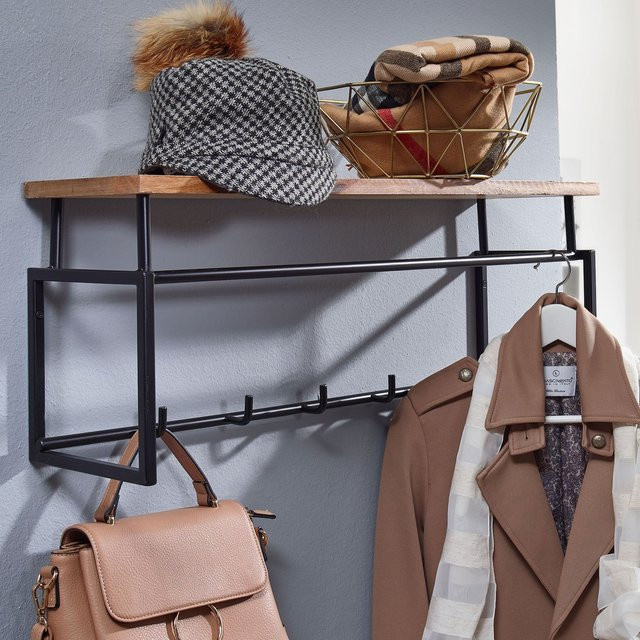 KADIMA DESIGN Wandgarderobe aus Mango Massivholz und Metall in Braun, B/T/H: 29 x 20 x 6 cm - Bild 1