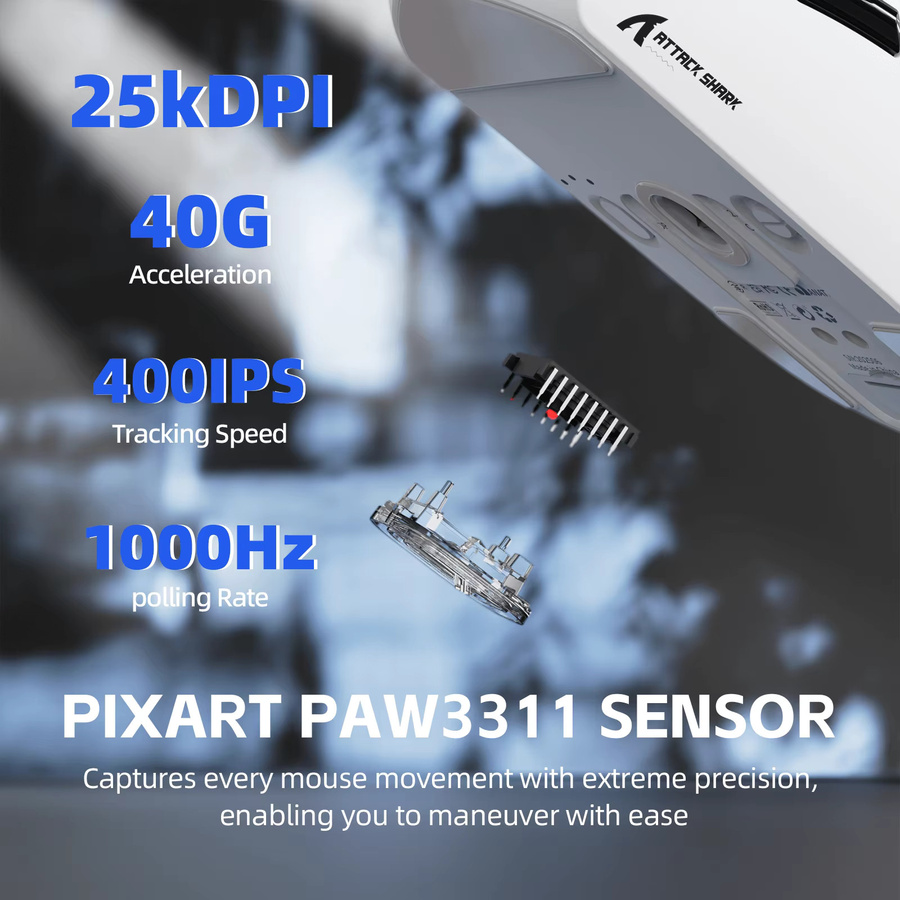 ATTACK SHARK G3PRO Gaming-Maus mit magnetischer Ladestation, PixArt PAW3311 Sensor, kabellos via Bluetooth oder 2,4 GHz sowie kabelgebunden, Farben: Schwarz oder Weiß - Bild 3