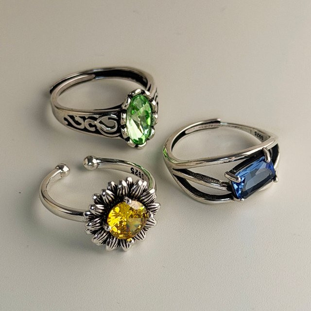 BF CLUB Ring 925 Silber, grüner Stein, Damen, Vintage - Bild 1