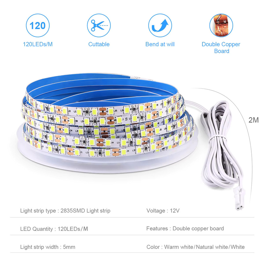 Rybakov LED-Streifen 12V mit 2835 SMD-Chips und Kupfer-Doppelschicht, Weiß - Bild 2