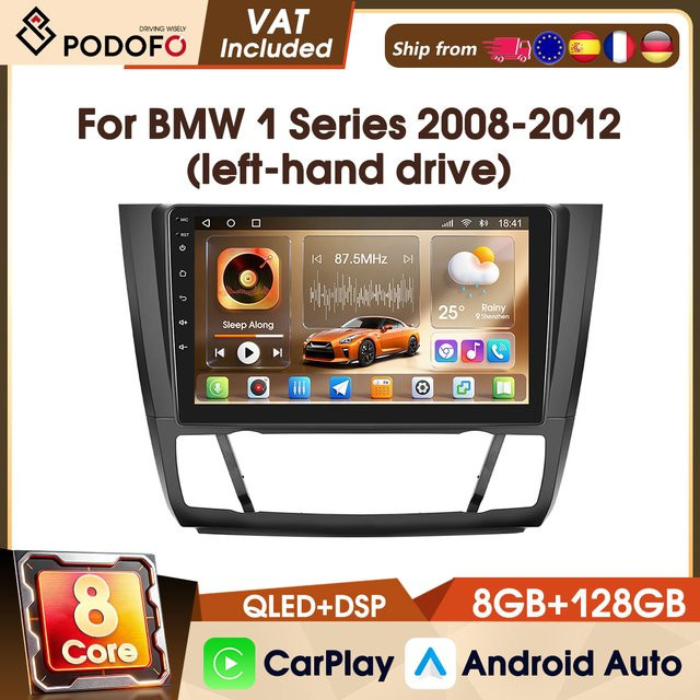 Podofo 4G Autoradio für BMW 1er Serie 2008-2012 mit CarPlay und Android Auto, 9 Zoll Smart Intelligentes System, 8-Kern, 8+128G, WIFI, GPS, DAB, Schwarz - Bild 1