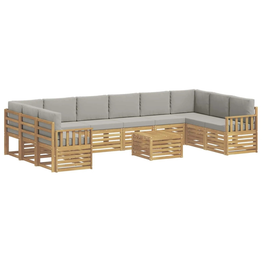 vidaXL Outdoor-Sofagarnitur 8-teilig in L-Form aus Akazienholz mit Polstern in Weiß und Hellgrau, B/T/H: 59 x 59 x 37 cm - Bild 2