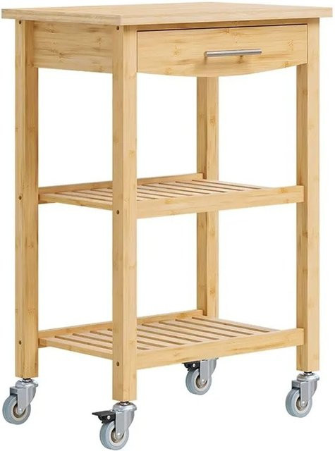 SoBuy Servierwagen aus Bambus mit 2 Ablagen und Rollen, Natur, B/T/H: 58 x 40 x 86 cm - Bild 1