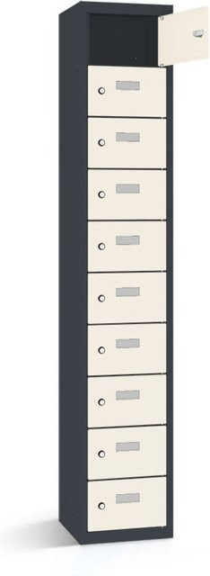 rotstahl Wertfachschrank mit 10 Fächern, Korpus Anthrazitgrau und Türen Weiß, B/T/H: 42,5 x 30 x 180 cm - Bild 1