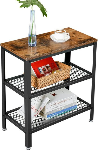 Songmics Beistelltisch Daxton im Industrie-Design mit Netzablage, Braun-Schwarz - Bild 1