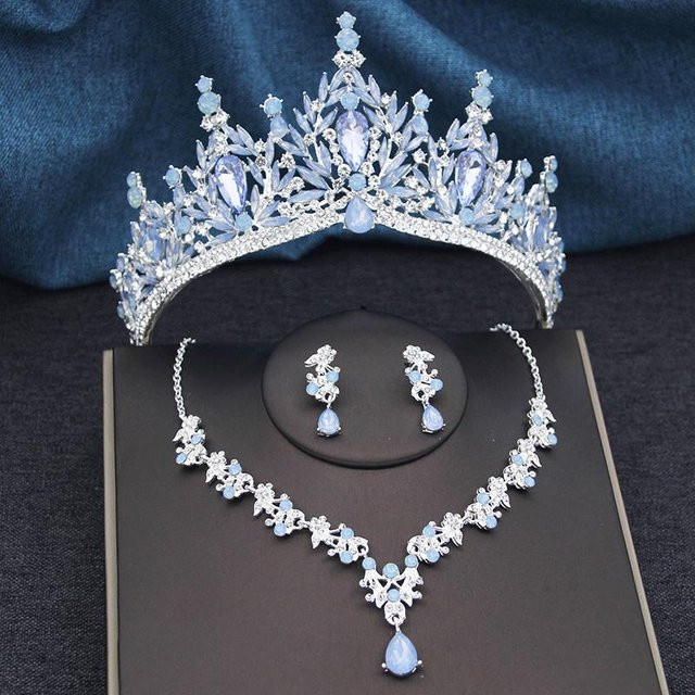 YIRAN Jewelry Schmuckset, Diadem, Halskette, Ohrringe, Messing, Silber, Kristall, Damen - Bild 1