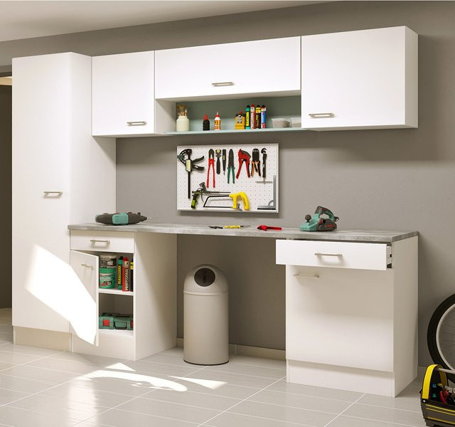 Flex-Well Funktionszeile Lucca in Weiß mit Schranktüren und internen Regalen, Breite: 260 cm - Bild 1