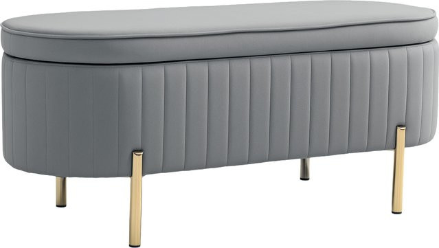 Aosom Sitzbank mit Stauraum in Samtoptik mit Klappdeckel und Metallbeinen, Grau, B/T/H: 108 x 44 x 43,5 cm - Bild 1