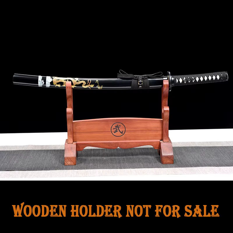 Japanisches Wakizashi Trainingsschwert Drache Saya mit Musashi Tsuba Iron aus Holz und Metall in Schwarz und Braun - Bild 2