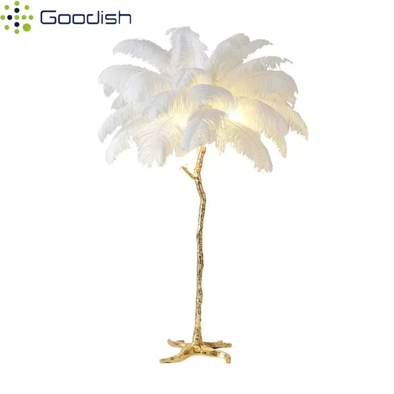 Moderne Wabi-Sabi LED-Stehlampe mit Straußenfedern in Weiß und Gold/Messing für dein Wohnzimmer - Bild 3