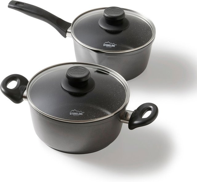 STONELINE 4-teiliges Topf-Set mit Deckeln aus Aluminium in Schwarz mit Antihaftbeschichtung - Bild 1
