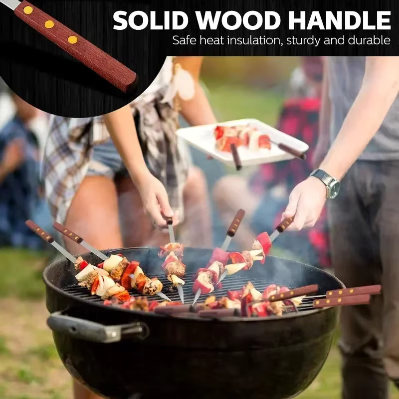 12 Stück Grillspieße für Kabobs von OUNIZI aus Edelstahl mit Holzgriff in Silber, Länge: 45 cm - Bild 4
