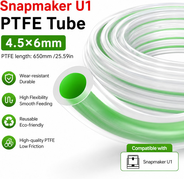 Snapmaker U1 PTFE-Rohr Hochtemperaturbeständige Filamentführung für FDM 3D-Drucker Extruder, transparent, ID: 4,5 mm, OD: 6 mm - Bild 1