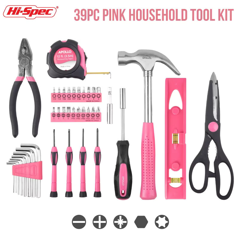 Hi-Spec 39-teiliges DIY Heimwerker-Werkzeugset in Pink mit Hammer, Schraubenschlüssel und Zange für Heimwerker und Autopflege - Bild 4
