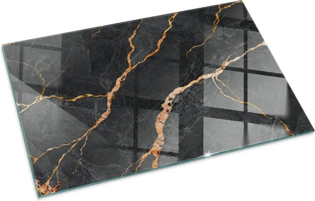 Tulup Glasplatte für Kamin in Schwarz mit Marmor-Optik, B/T: 100 x 70 cm - Bild 1