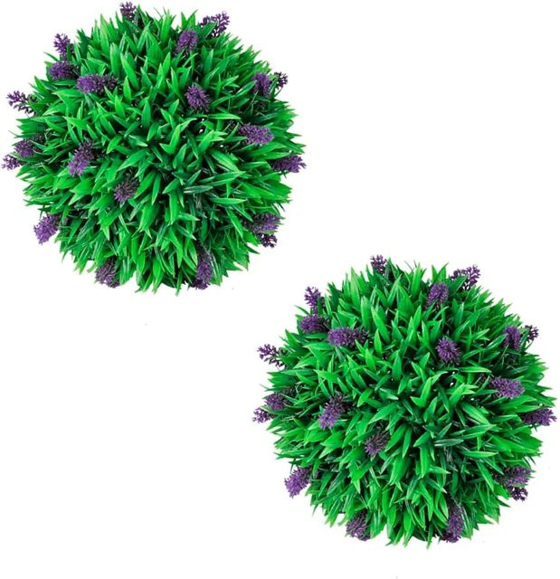 furnicato Künstliche Buchsbaumkugeln mit Lavendel, 2er Set, Grün/Lila, Durchmesser: 30 cm - Bild 1