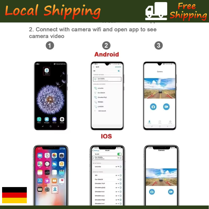 WIFI-Auto-Rückfahrkamera in Schwarz mit HD-Nachtsicht und wasserdichtem europäischem Hängetyp für iOS und Android - Bild 4