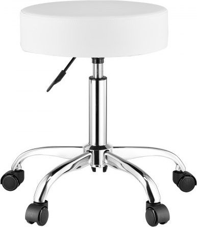 VEVOR Rollhocker runder Sattelhocker höhenverstellbar mit Rollen aus PU-Leder weiß Höhe: 55-71 cm - Bild 1
