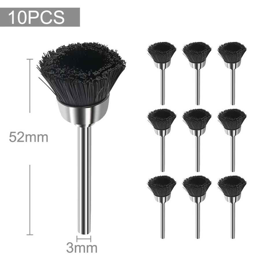 XCAN 10-teiliges Polierdrahtbürsten-Set in Schwarz mit 3,0 mm Schaft, Nylon-Drahtbürsten als Zubehör für Dremel-Rotationswerkzeuge - Bild 3