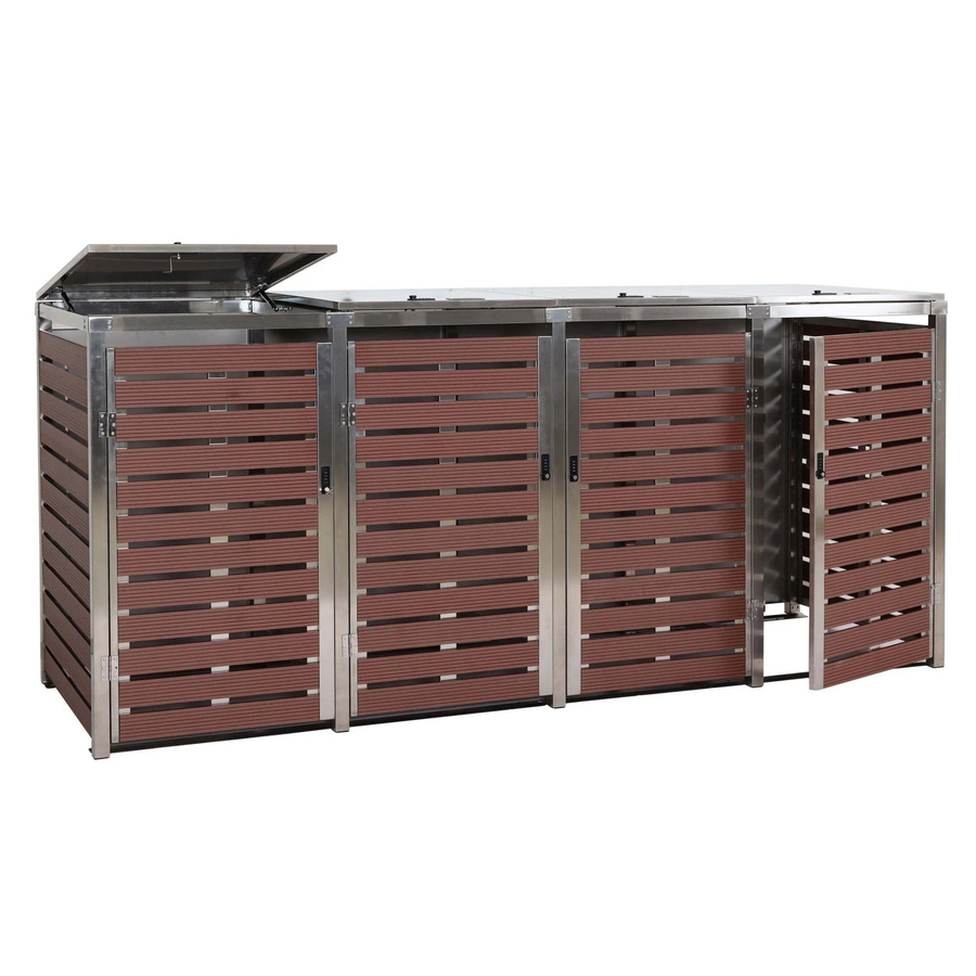 MCW Mülltonnenverkleidung K14 4er Mülltonnenbox aus WPC und Edelstahl in Walnuss-Holzoptik, B/T/H: 264 x 120 x 85 cm - Bild 2