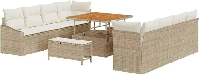 vidaXL 11-teiliges Garten-Sofa-Set aus Polyrattan und Akazie mit Kissen in Beige-creme - Bild 1